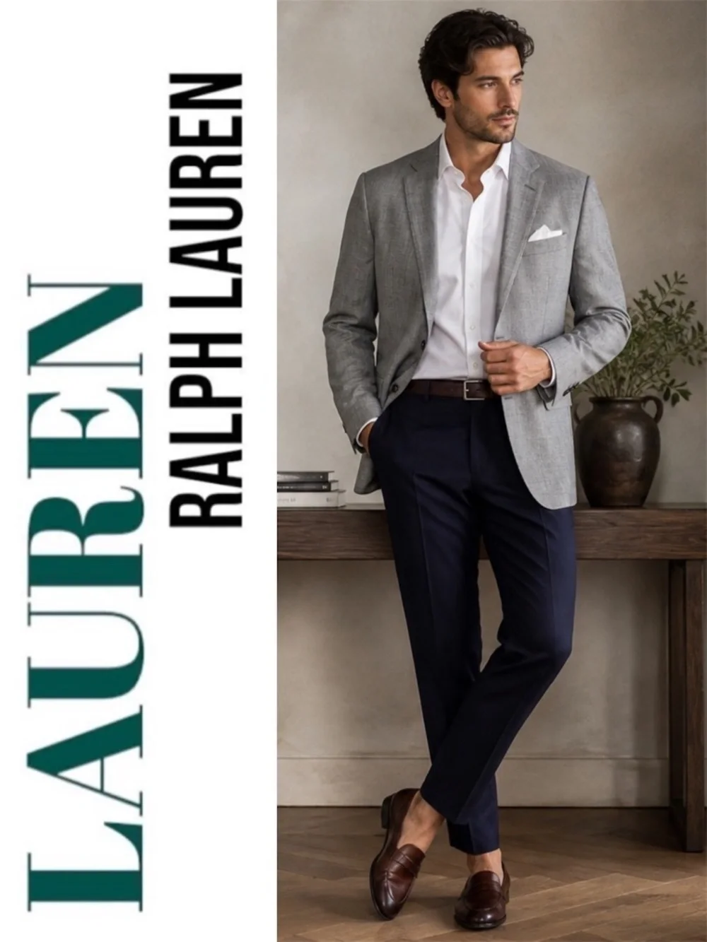 Lauren Ralph Lauren‎ Gray Wool Blazer 40R Men's Classic Tailored Sport Coat